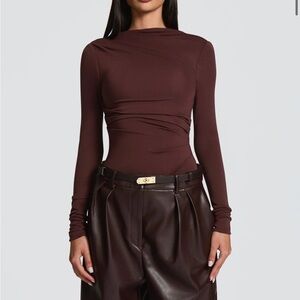 Elegant Brown Long Sleeve Bodysuit